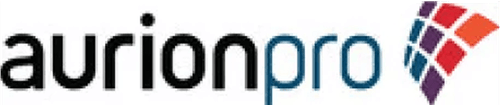 Aurionpro company logo with stylized colored squares to the right.