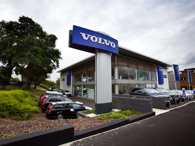 Front of a Volvo dealership