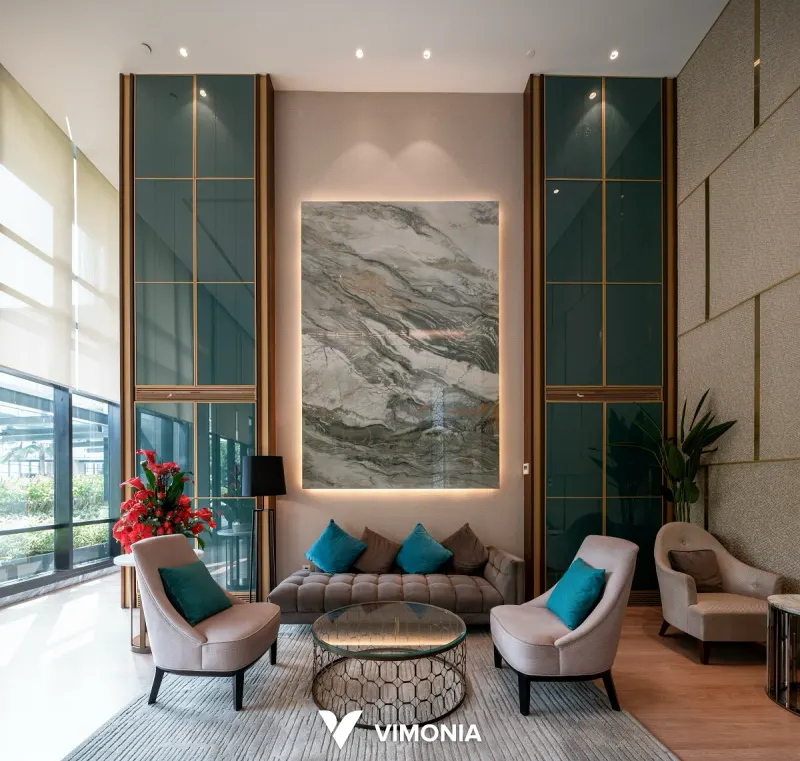 Interior lobi apartemen Lobi Ivy Aerium, Kembangan – proyek Vimonia