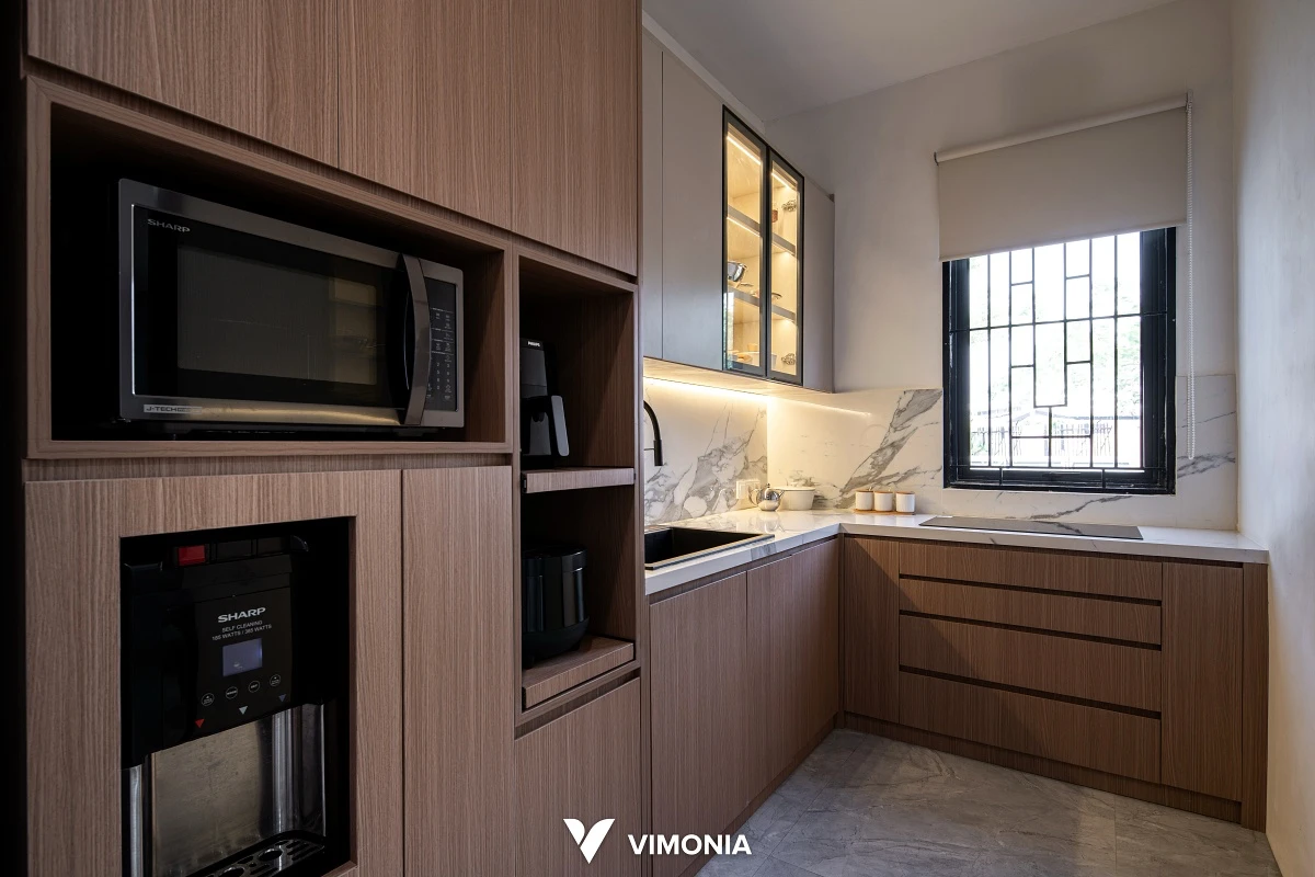 desain interior ukuran kitchen set antar meja