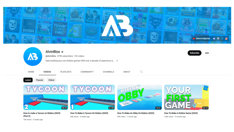 AlvinBlox - Roblox Scripting Tutorials