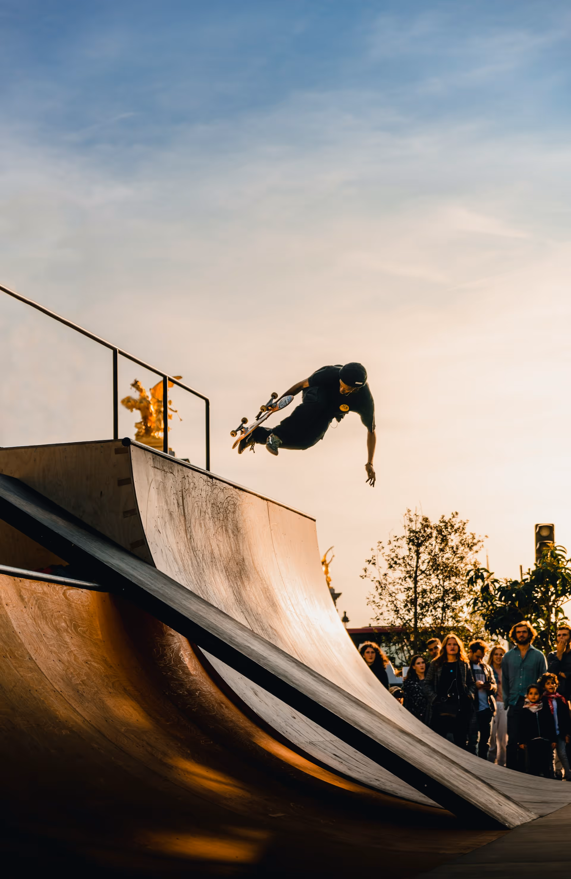 Skateboarder on a ramp.