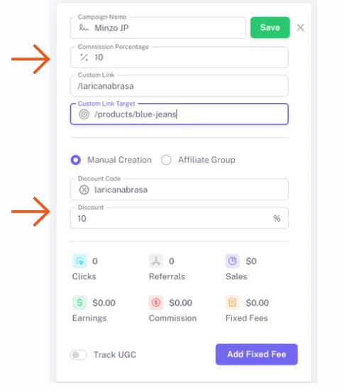 Influencer Hero Commission Settings