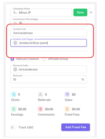 Influencer Hero Custom Affiliate Link