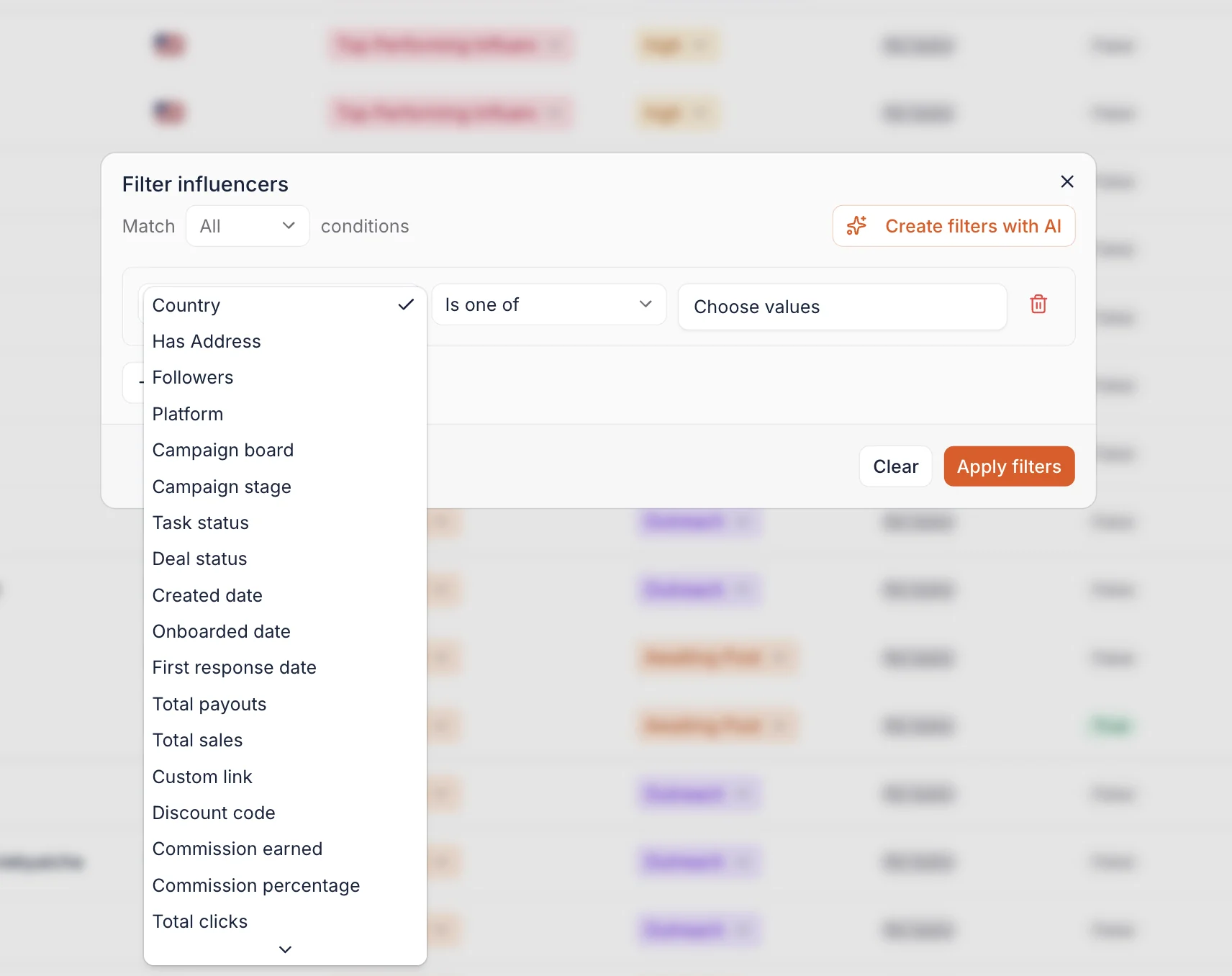 Influencer Hero Content Wall Filters