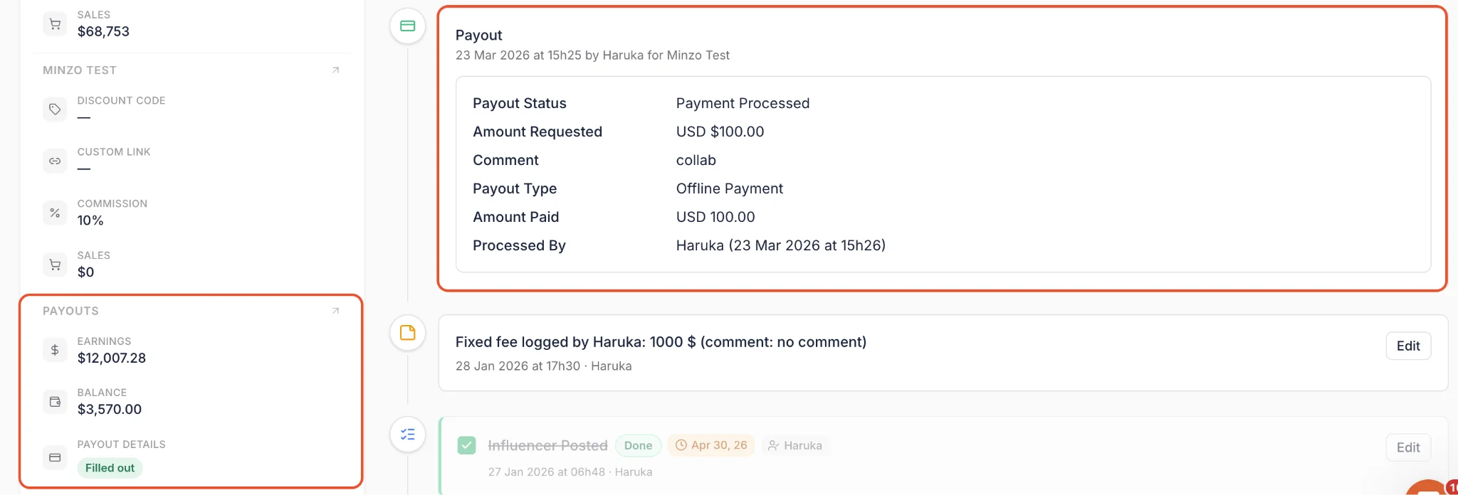 Influencer Hero Payout Manager Reporting