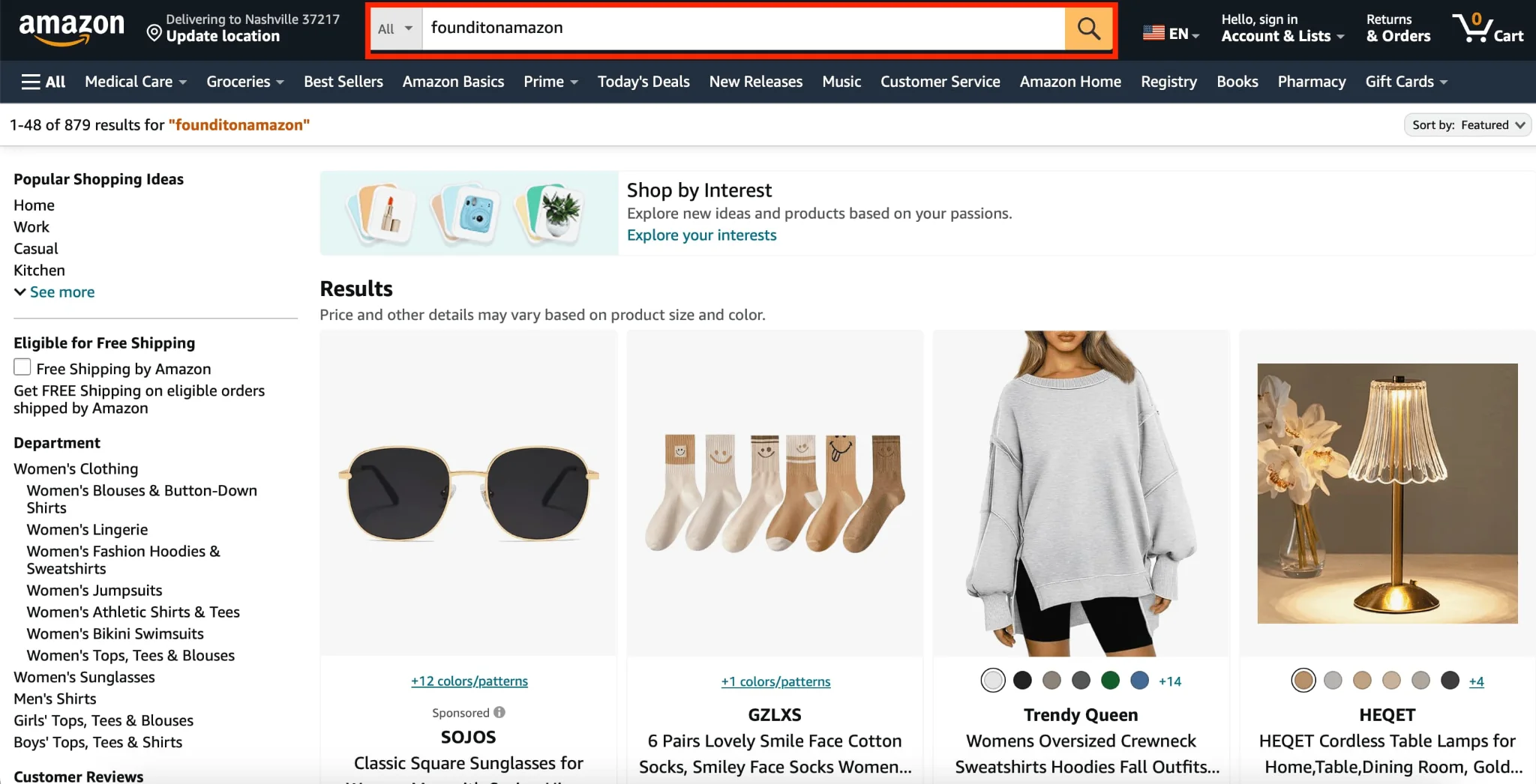 #founditonamazon risultati ricerca Amazon