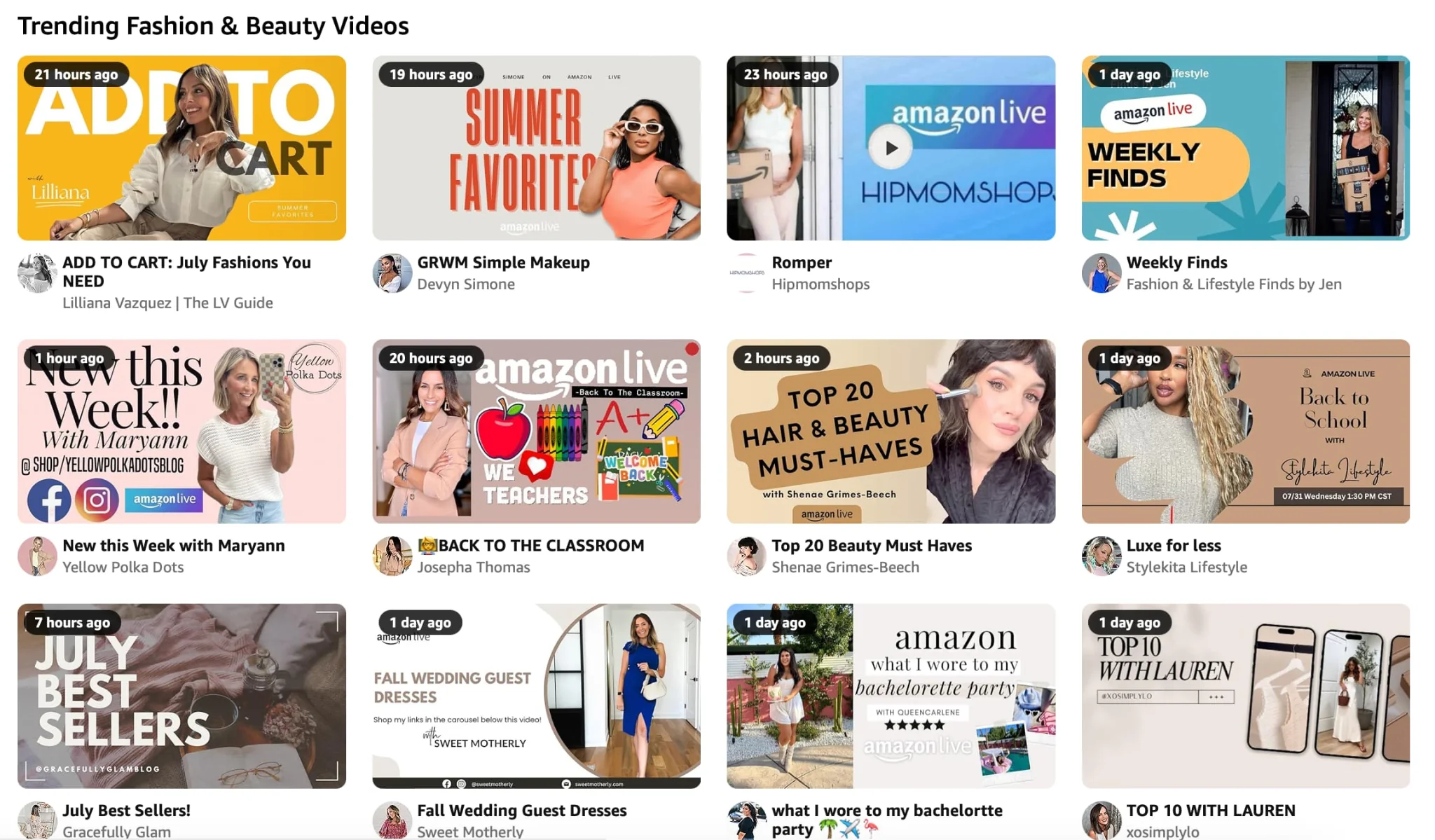 Influencer della categoria Moda e Bellezza su Amazon Live