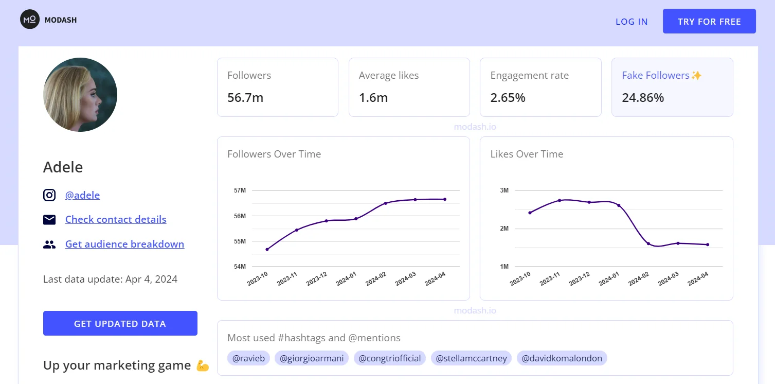 Modash Fake Follower Check Tool