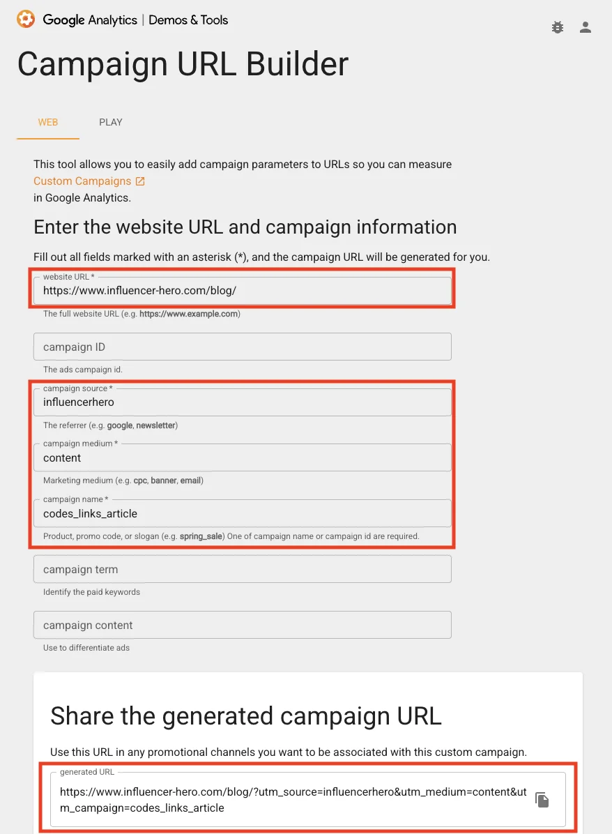 Google Campaign URL Builder