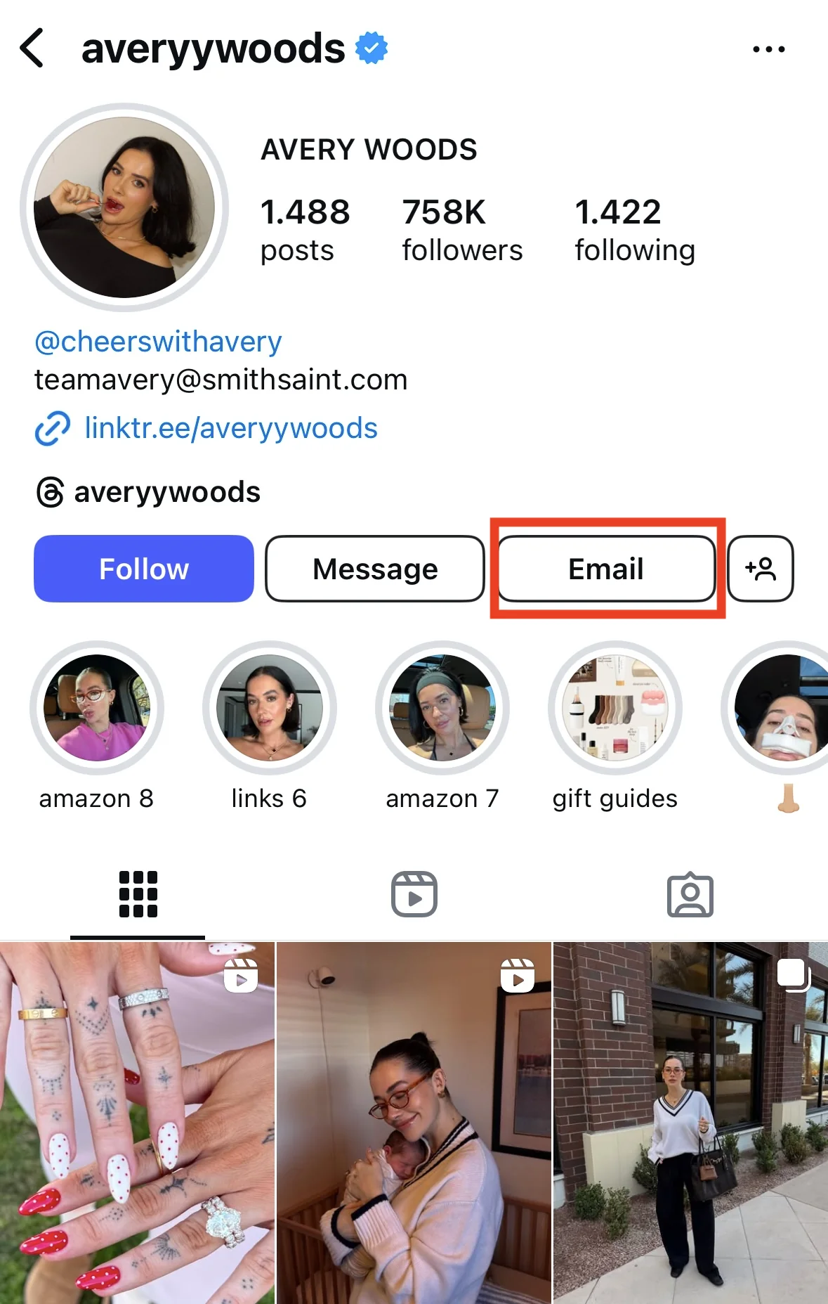 Instagram Profile Email Button for Influencer Outreach