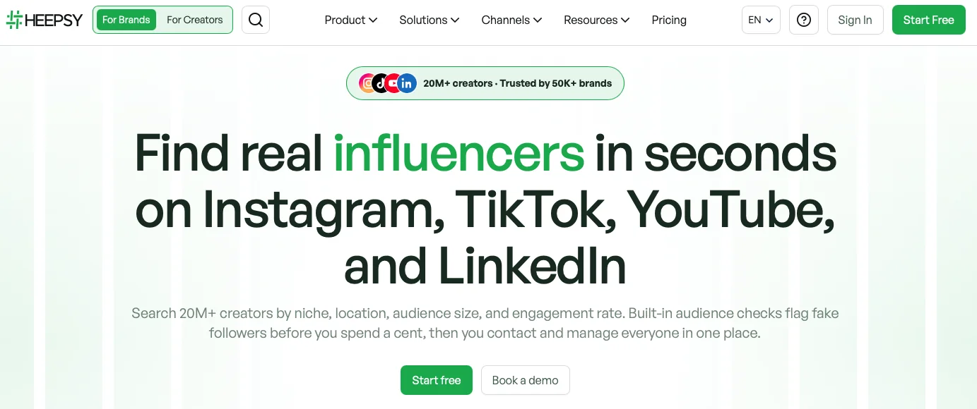 Plataforma de Análisis de Marketing de Influencers Heepsy