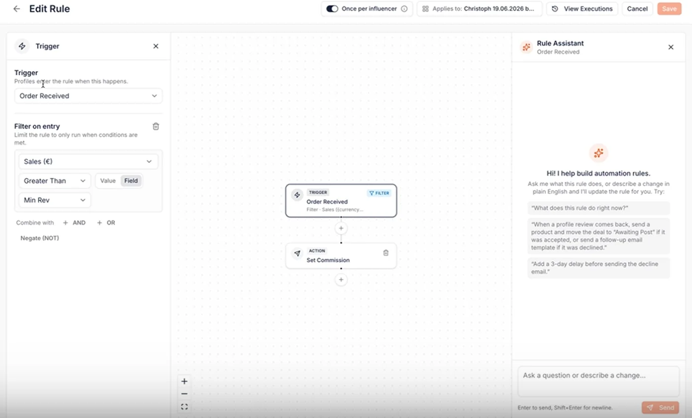 Influencer Hero Custom Fields Automation Condition