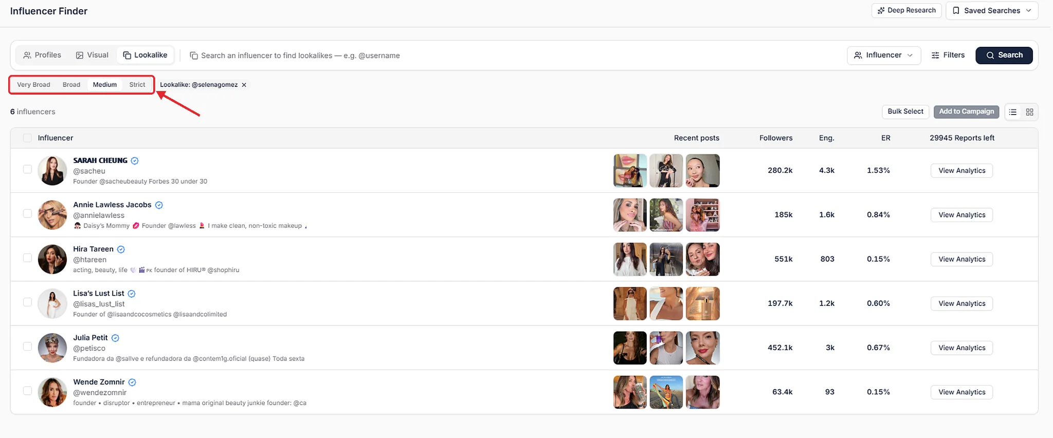 Influencer Hero Lookalike Strictness Setting