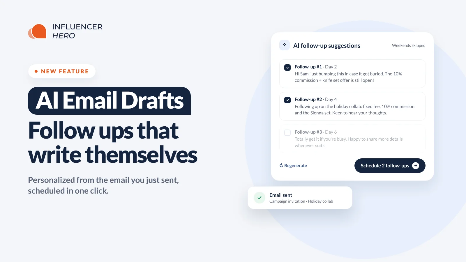 Bozze Email con IA e Follow Up Automatici in Influencer Hero