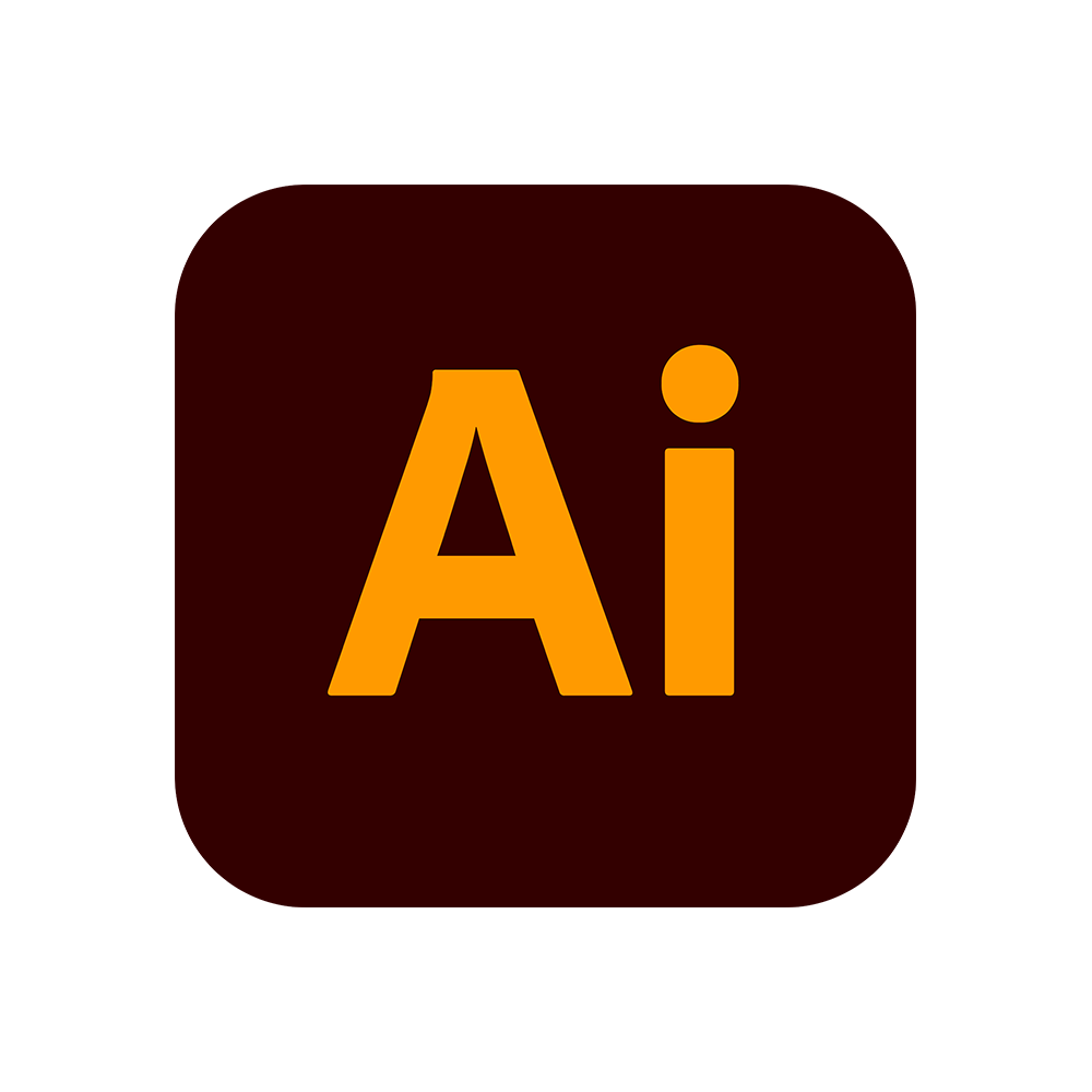 Adobe Illustrator logo with orange 'Ai' letters on a dark brown rounded square background.