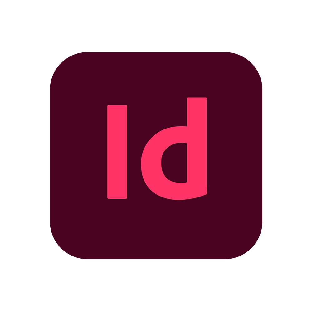 Adobe InDesign logo with pink 'Id' letters on a dark maroon rounded square background.