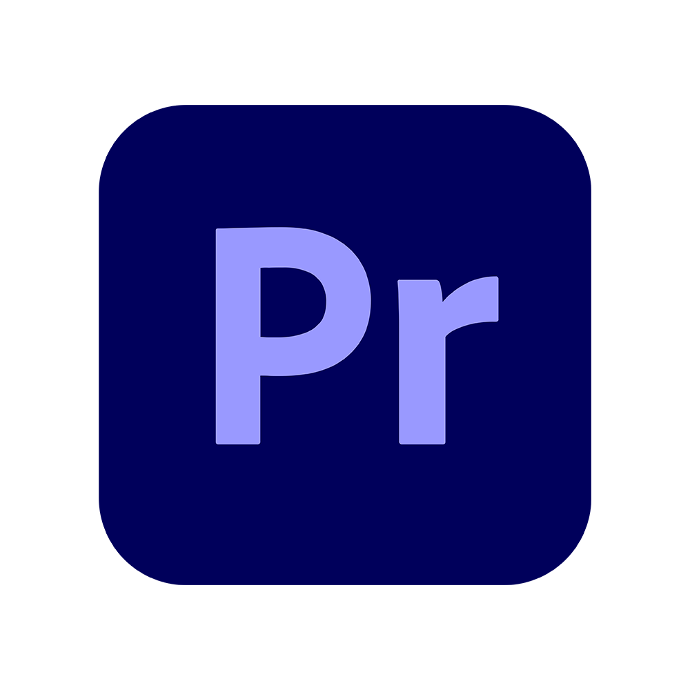 Adobe Premiere Pro logo with stylized light purple letters 'Pr' on a dark blue rounded square background.