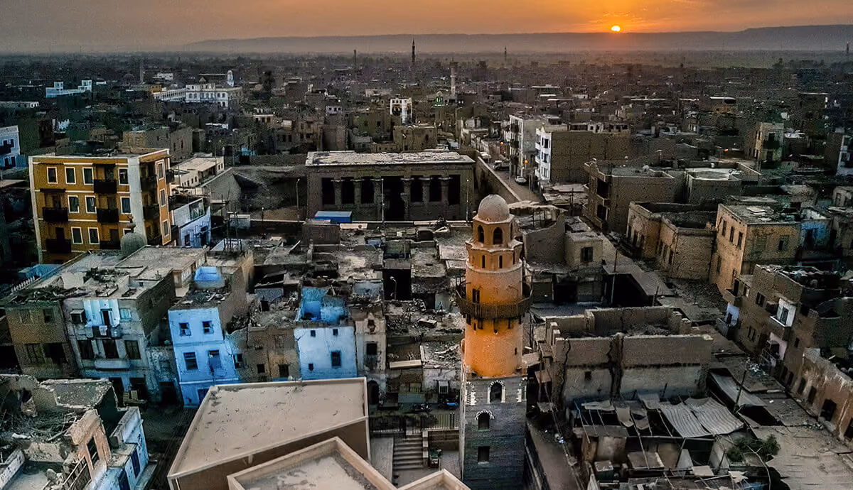 Building from top view during sunset
