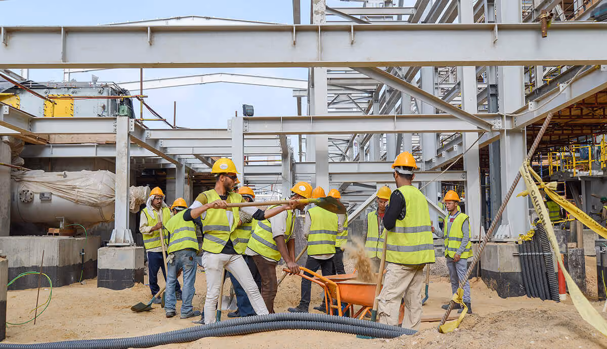workers in the construction field wearing the uniform