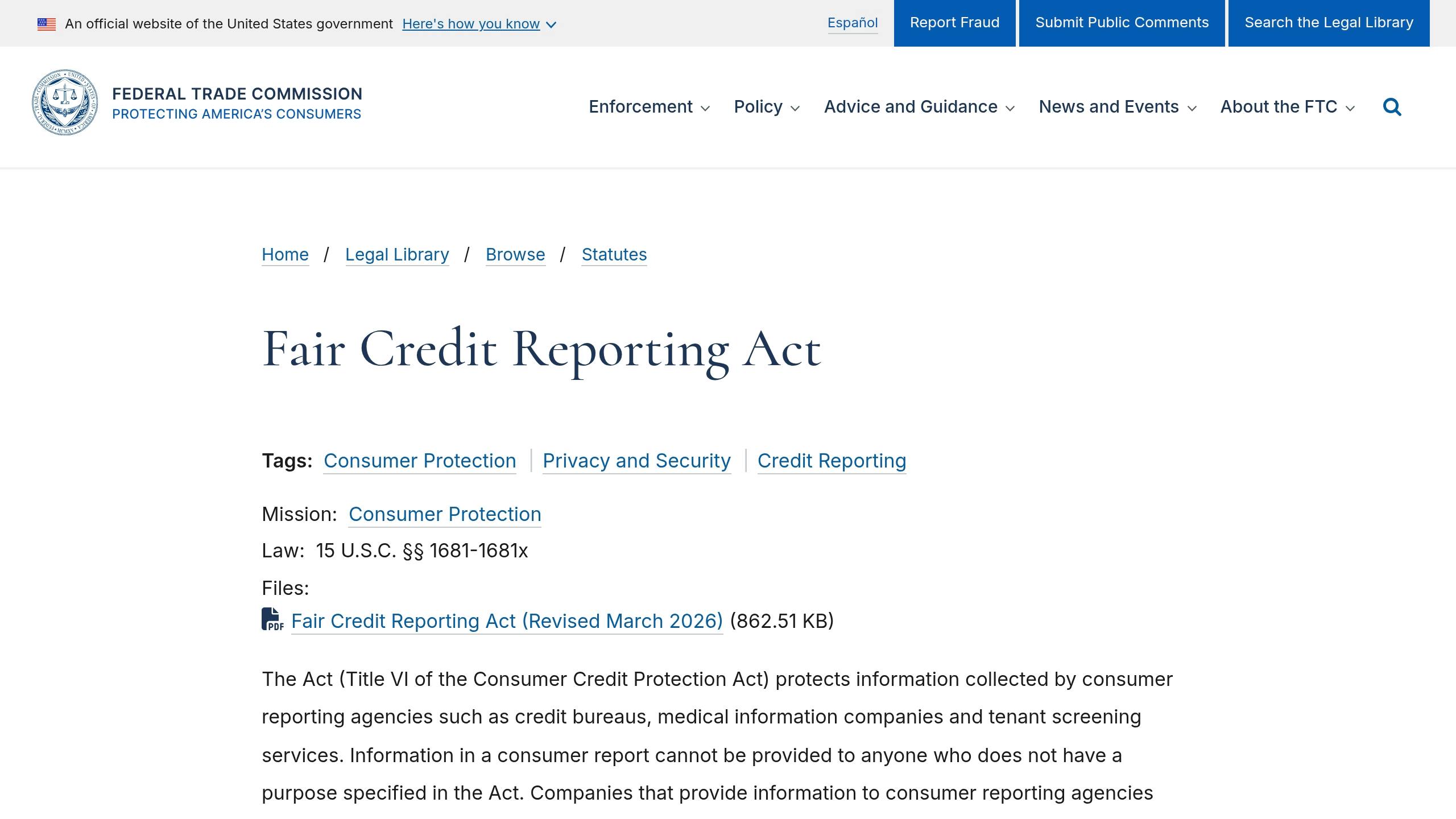 Fair Credit Reporting Act