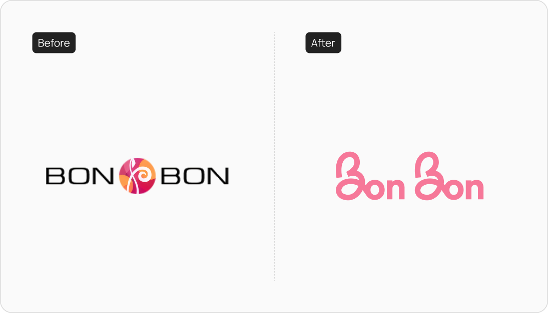 Bon Bon logo before and after