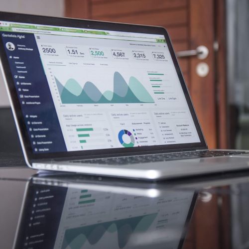 Laptop with technical data on screen