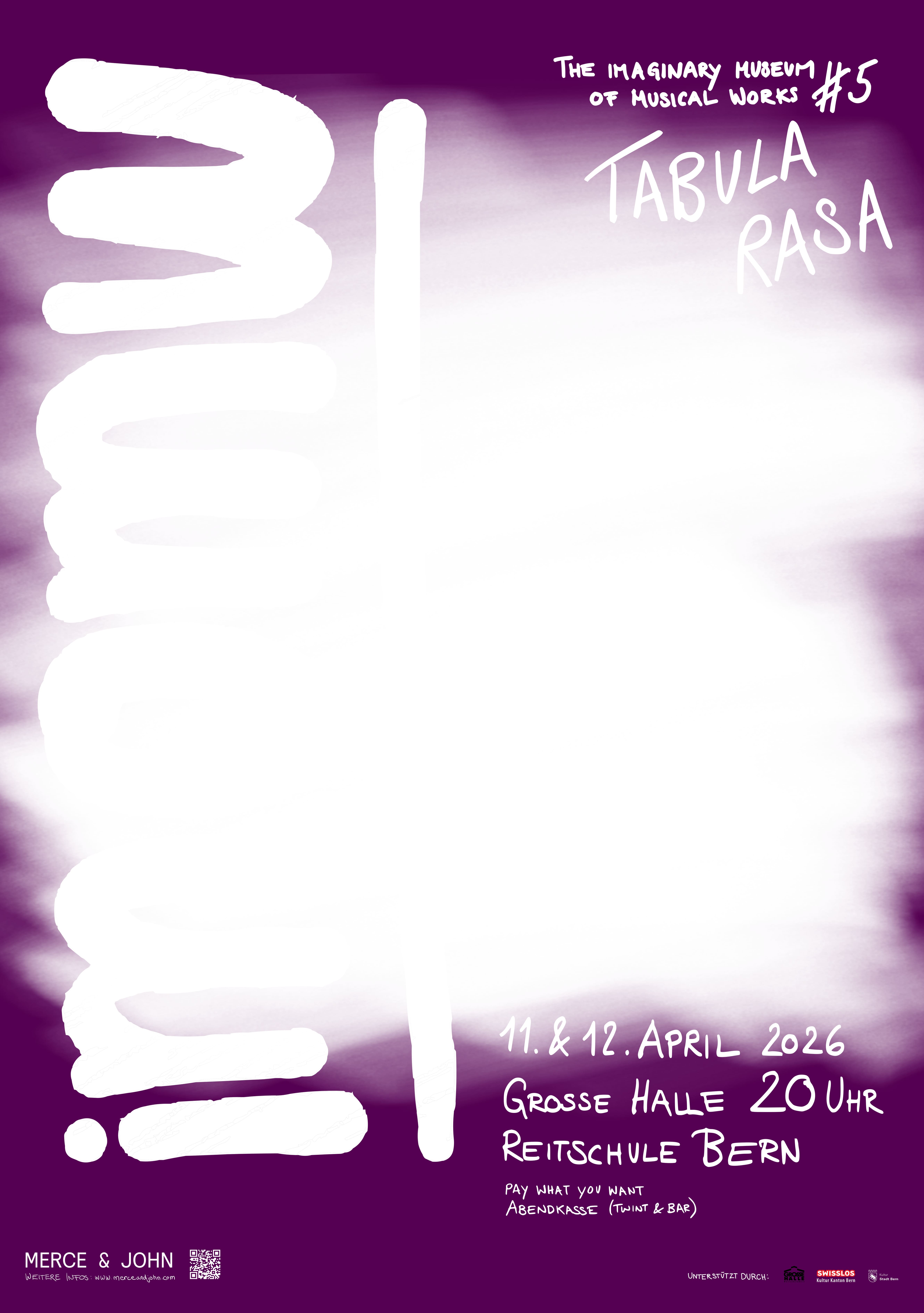 Flyer des IMOMW, fette weisse schrift auf lila Hintergrund, die Mitte ist übersprayt mit weisser Farbe