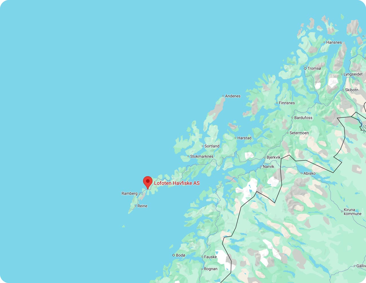 Wider map showing where Lofoten is located in Northern Norway, a top destination for cod fishing.