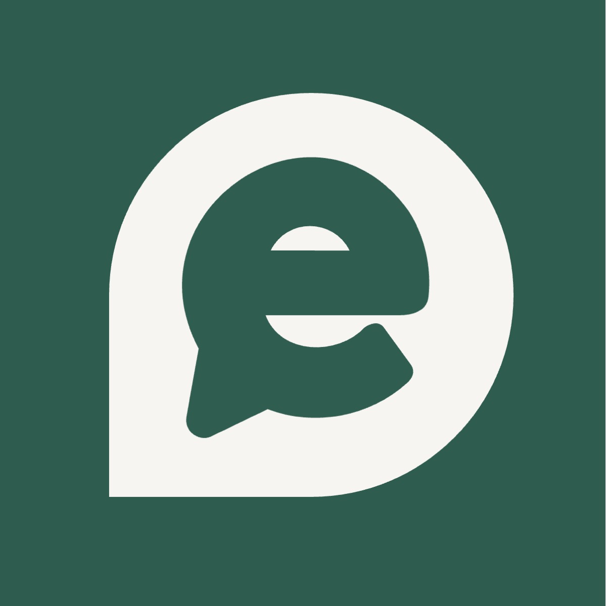 Green and white logo with a stylized lowercase letter 'e' inside a speech bubble shape.