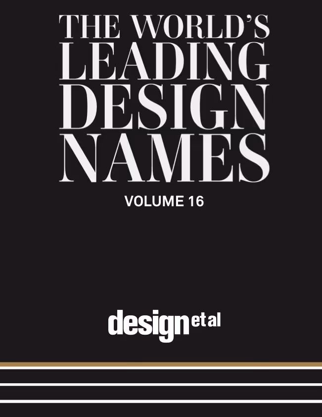 Black cover with white text reading 'The World's Leading Design Names Volume 16' and 'design et al' at the bottom above gold and white horizontal lines.