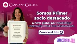 Banner de Reconocimiento a Canadian College como primer Featured Partner global de Cambridge en la enseñanza del inglés. 