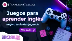 Banner con control de consola de videojuegos y libreta con notas junto al texto "Juegos para aprender inglés: mejora tu fluidez jugando."
