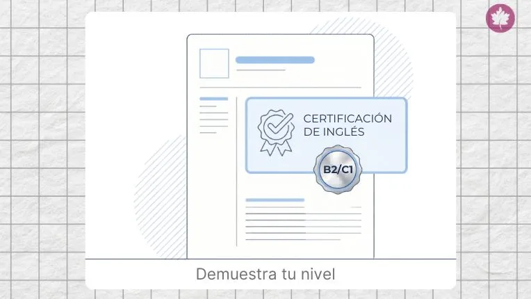 Ilustración de un documento oficial con sello B2/C1, perfecto para representar las certificaciones de inglés en Colombia.