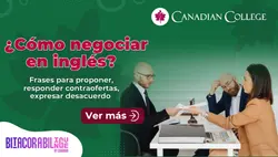 Banner con unas personas en reunión de negocios entregando documentos junto al título "¿Cómo negociar en inglés? Frases para proponer y acordar."
