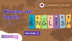 Banner con letras de colores formando la palabra ENGLISH en un corcho junto al texto "Niveles de inglés: ¿Cuántos hay y qué significan?"