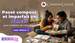 Dos mujeres mirando un álbum de fotos en una mesa junto al texto Passé composé et imparfait en francés guía de conjugación.