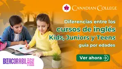 Banner con una niña escribiendo en un cuaderno junto a un joven estudiando y el texto "Diferencias entre los cursos de inglés Kids, Juniors y Teens."