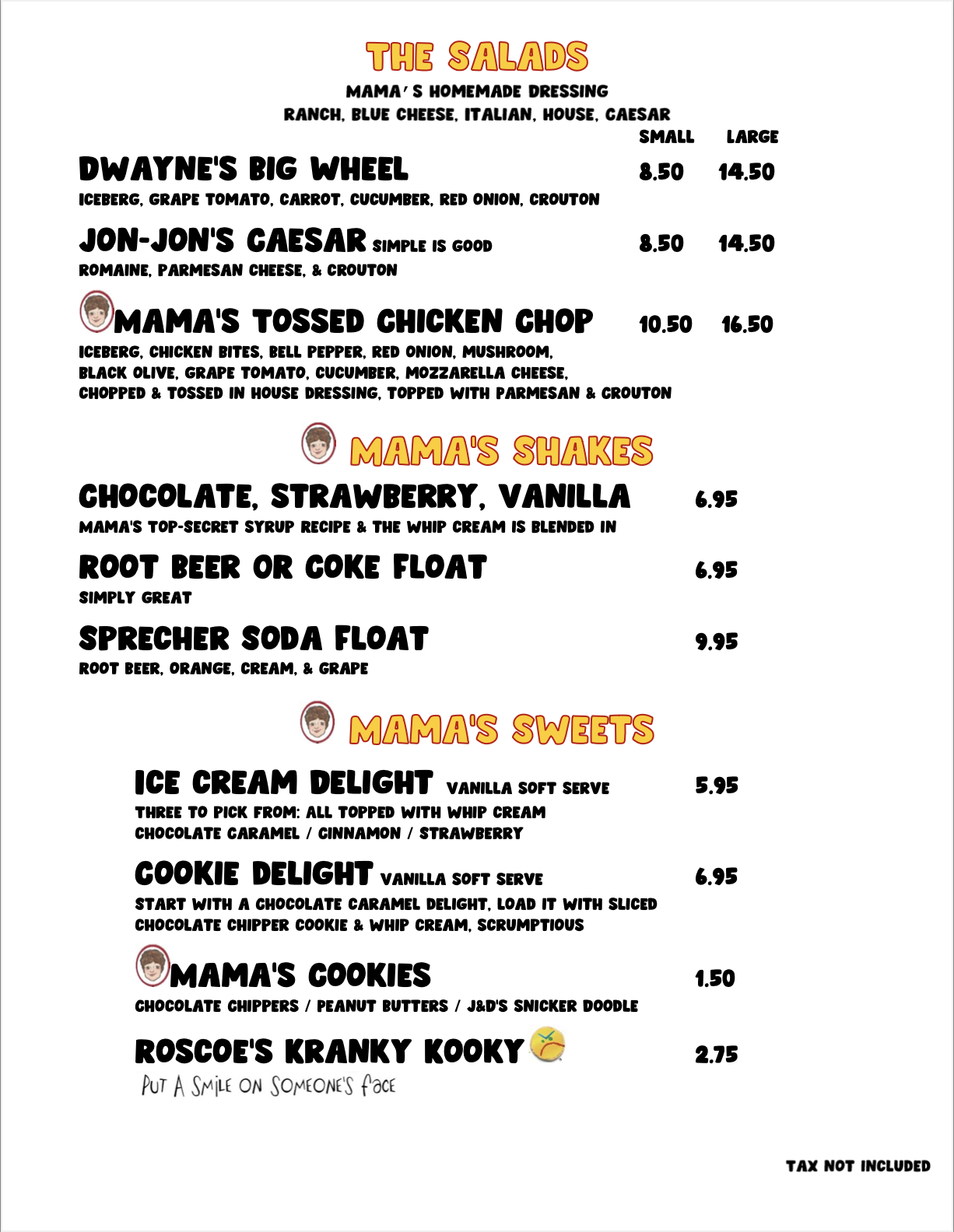 3rd and final page of our website. Showing shakes and sweets and drinks.
