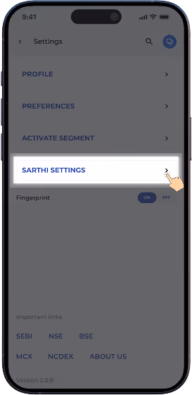 click on sarthi settings