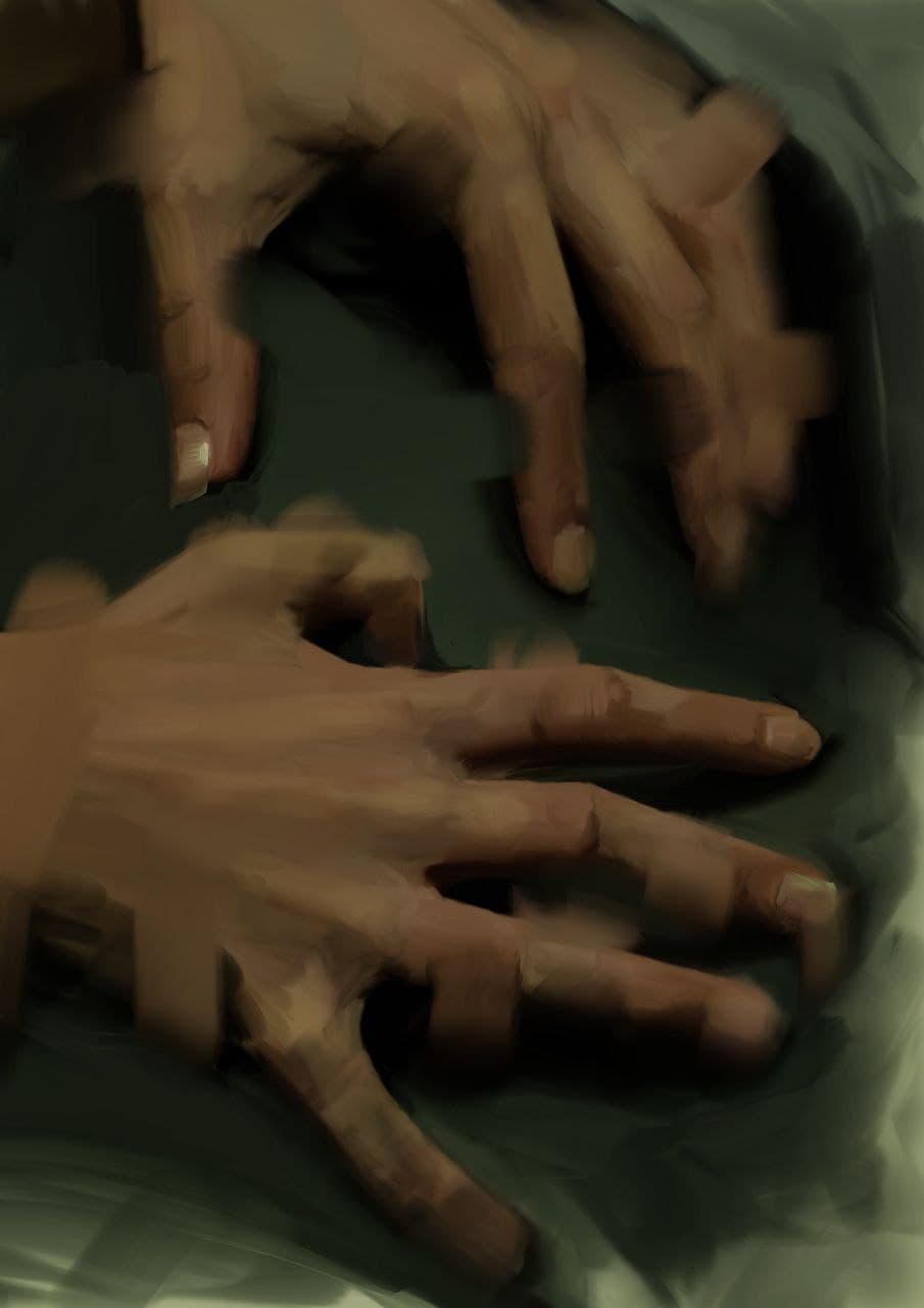 A poster design by Ilse Design. There are 9 scenes illustrated. A campfire on a beach, a guy behind a computer watching a video, two people dancing in a nightclub, two people driving on motorcycles, two people sitting on the couch with cats on their laps, a gathering of people playing a game with a christmas tree in the back, a house with someone watering her plants in the window and a guy fixing his motor in the yard, two people holding hands with a radiology scan in front of them, both are missing a kidney, a small boat on a lake. 