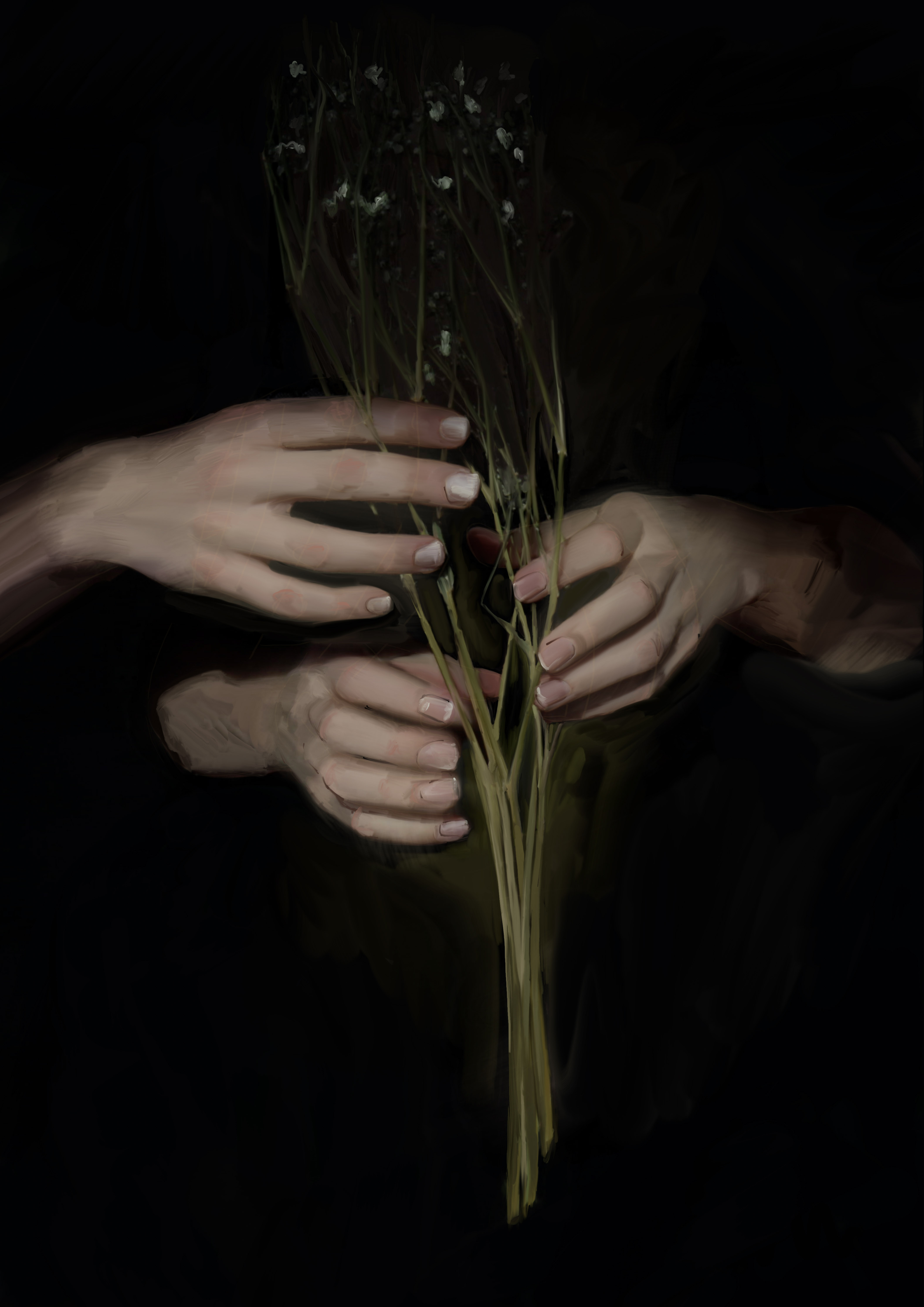 An artwork inspired by Japanese Hanging Scrolls. There is a line illustration of a busy street in Beijing with in the foreground some noodles, drawn onto a green paper. The green paper is glued onto washi paper, off-white, with little pieces of hennep still visable. The paper is attached to two wooden sticks, on the top and on the bottom. It is is hanging in front of a white brick wall.