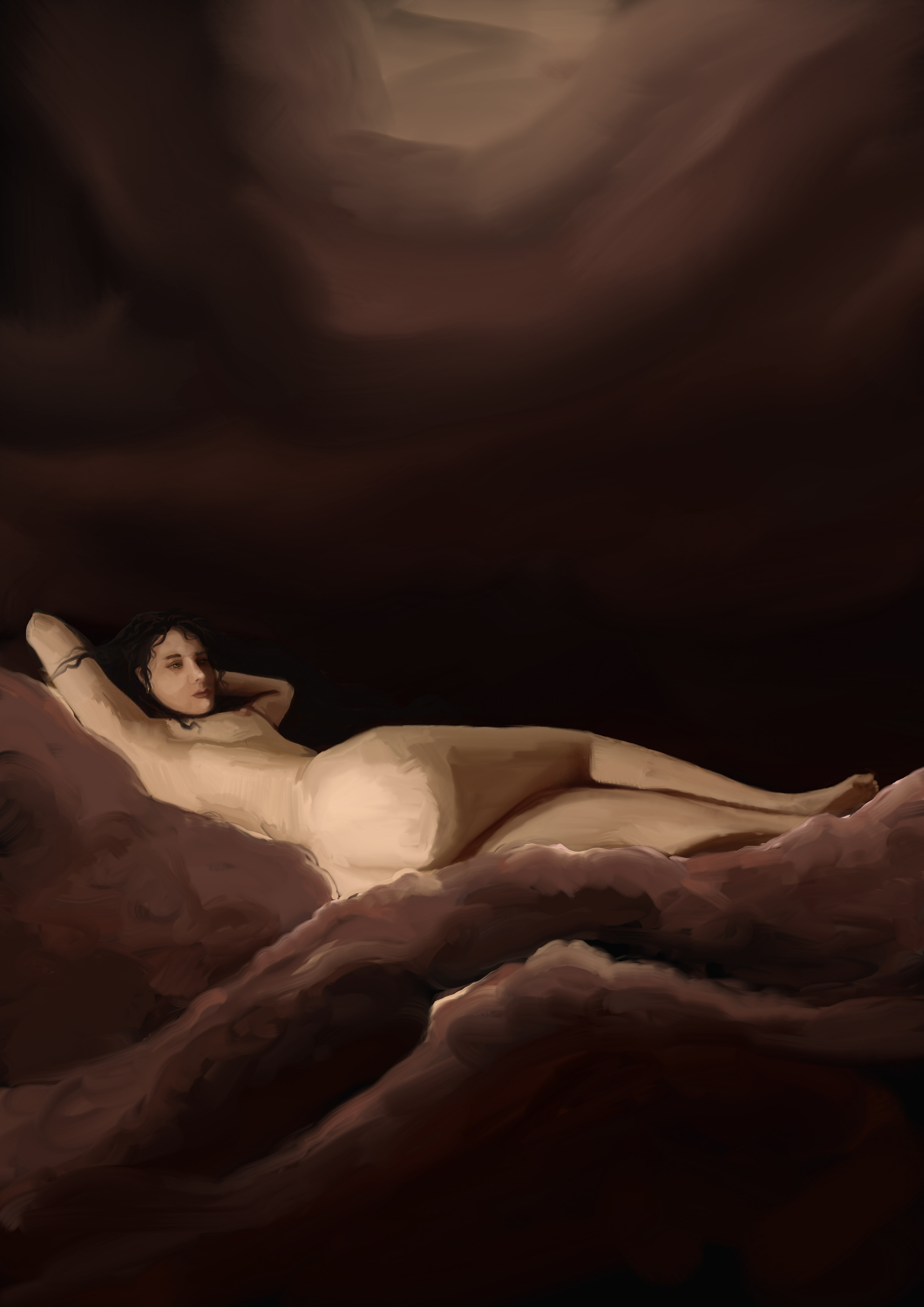 An illustration of a table with four glasses and a wine bottle with the word Vino on it. The illustration is made with a blue wobble line style. 