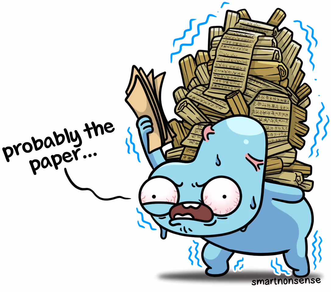 Derd carrying the scrolls and holding the papers