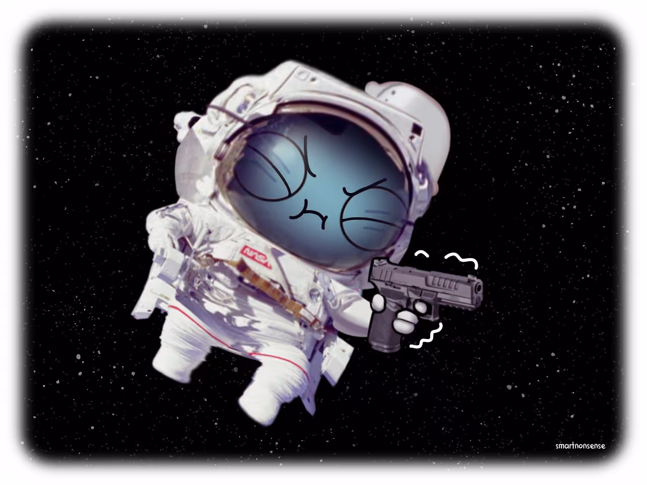 Derd astronaut struggling to pull gun trigger