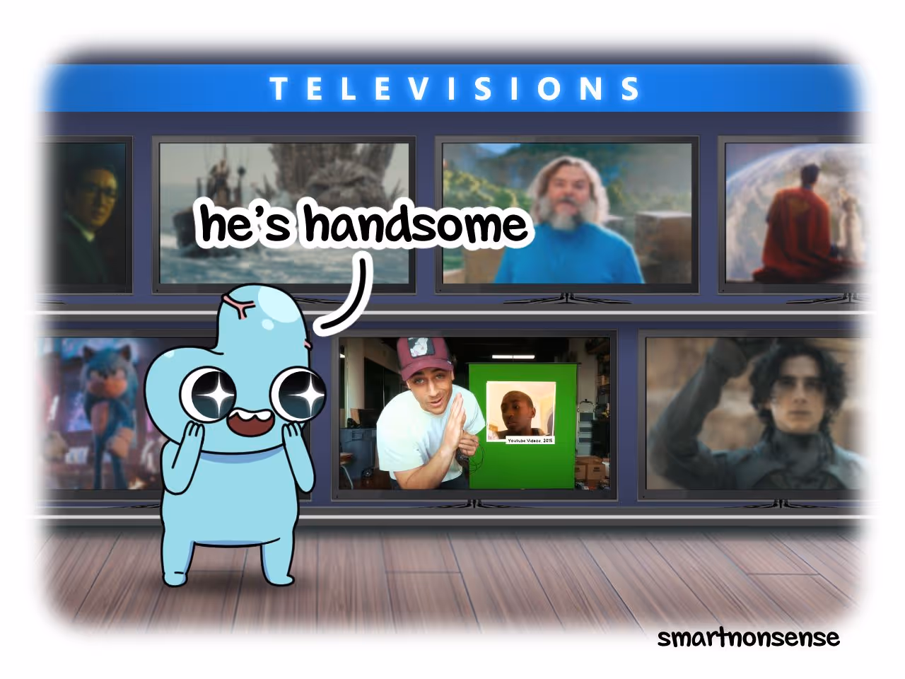 Derd admiring handsome man in TV