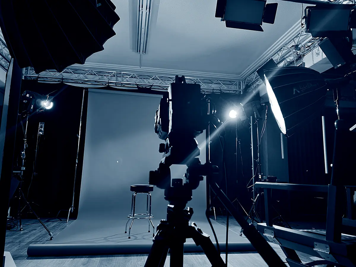 studioset with lights and video camera