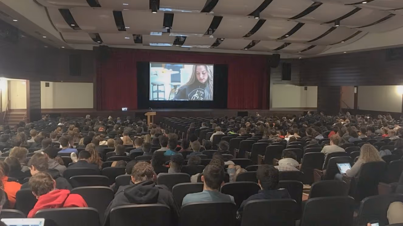 School auditorium watching a screening of the screenagers movie
