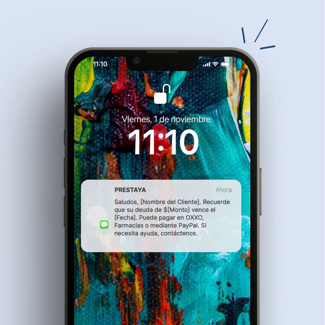 Ejemplo de SMS de cobranza ofreciendo diferentes métodos de pago