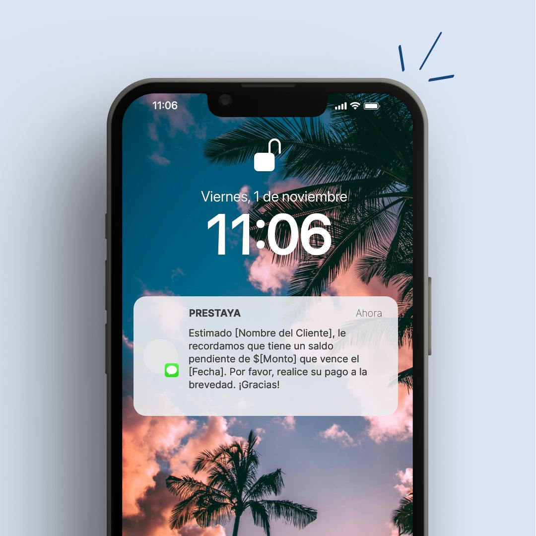 Ejemplo de un SMS de cobranza con un texto de recordatorio amistoso